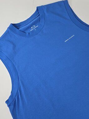 ARMANI EXCHANGE Men’s Blue Logo T‑Shirt Sleeveless Tank Top Size SMALL RELAXED..